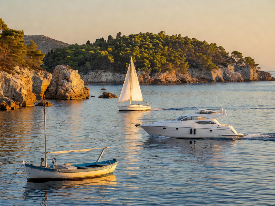 Boats near the Elaphiti Islands off the coast of Dubrovnik